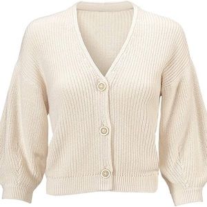 Cabi Bishop Cropped Balloon Sleeve Cardigan in Off White